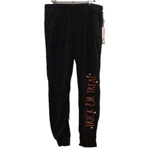Rae Dunn Black Velveteen Trick or Treat Lounge Pants Joggers Women’s Large
